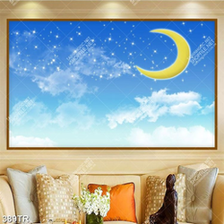 Tranh dán trần nghệ thuật bầu trời trăng sao file gốc