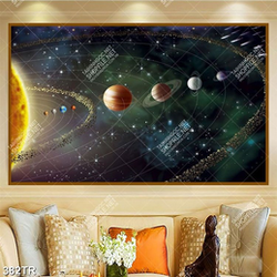 Tranh dán trần sắp xếp các hành tinh trong hệ mặt trời đỏ file gốc