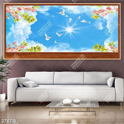 Tranh dán trần nghệ thuật đàn chim bay trên bầu trời đầy nắng file gốc