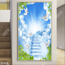 Tranh in trần file gốc psd nấc thang lên bầu trời in uv