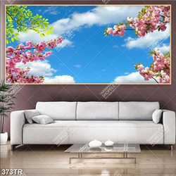 Tranh dán trần nghệ thuật làn mây trắng trên bầu trời xanh in canvas