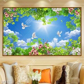 Tranh trần in uv bầu trời nắng xuyên qua những tán lá hoa