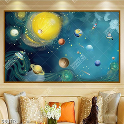 Tranh dán trần nghệ thuật hành tinh quay quanh mặt trời in uv
