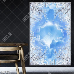 Tranh file psd dán trần nhà ánh sáng xuyên qua những tầng mây