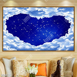 Tranh dán trần nghệ thuật bầu trời nhiều sao in canvas