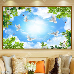 Tranh file psd trần nhà bầu trời trong xanh