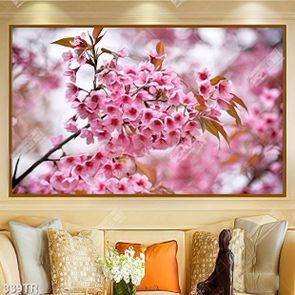 Tranh dán trần in uv những cánh hoa đào đỏ thắm