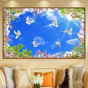 Tranh file psd trần nhà chim bồ câu bay trên bầu trời