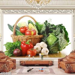 Tranh giỏ trái cây in kính bếp