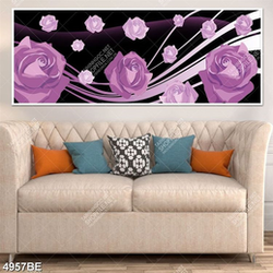 Tranh hoa hồng và nền hoa văn in kính bếp