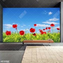 Tranh cánh đồng hoa mỹ nhân in kính bếp