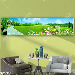 Tranh con đường và thảm cỏ in kính bếp