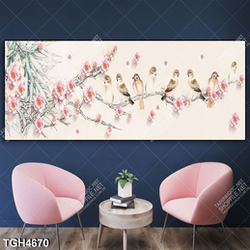 Tranh sơn dầu cây hoa mai và đàn chim