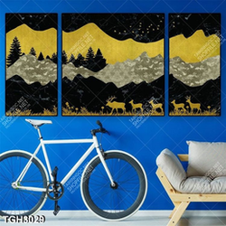 Tranh ghép núi và hươu gold