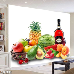 Tranh trái cây và rượu in kính bếp