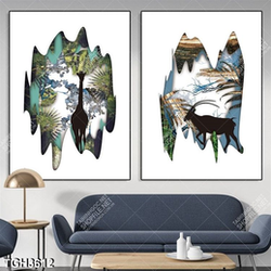 Tranh ghép 2 tấm rừng và thú