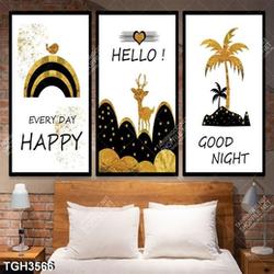 Tranh ghép 3 tấm hươu và cây dừa