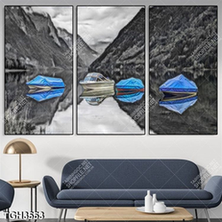 Tranh ghép thuyền trên sông và núi