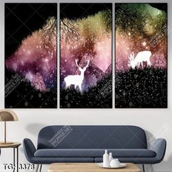 Tranh ghép đôi hươu trên núi huyền ảo