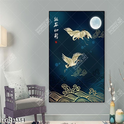 Tranh ghép đôi Hạc dưới ánh trăng