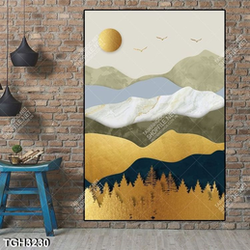 Tranh ghép dãy núi và mặt trăng gold
