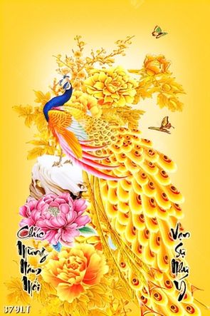tuyển tập mẫu lịch trang trí tường chim công khoe sắc đầu năm