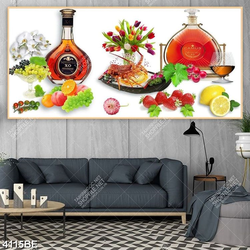 Tranh rượu ngoại và hoa qủa in kính bếp