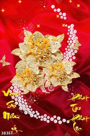 mẫu lịch hoa vàng 3d nổi trên nền lụa đỏ lung linh dành cho doanh nghiệp, công ty...