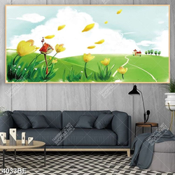 Tranh hoa tulip và đồng cỏ in kính bếp
