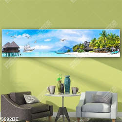 Tranh khu nghỉ dưỡng trên biển in kính bếp