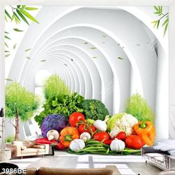 Tranh rau quả nền 3D in kính bếp