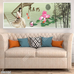 Tranh hoa Sen và cá in kính bếp