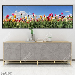 Tranh hoa tulip nhiều màu in kính bếp