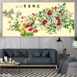 Tranh sơn dầu hoa mẫu đơn in kính bếp