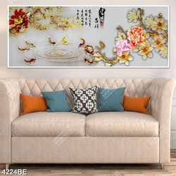 Tranh cá chép và hoa mẫu đơn tài lộc in kính bếp