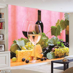 Tranh rượu và phô mai in kính bếp