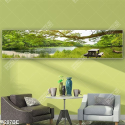 Tranh phong cảnh sông in kính bếp