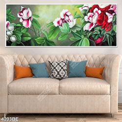 Tranh sơn dầu hoa mẫu đơn in kính bếp