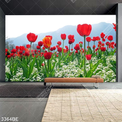 Tranh hoa tulip in kính bếp