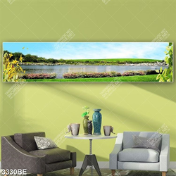 Tranh dòng sông in kính bếp