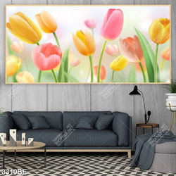 Tranh hoa tulip in kính bếp