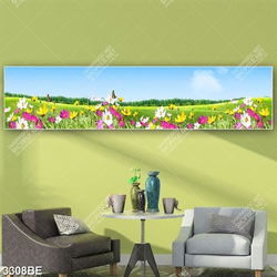 Tranh cánh đồng hoa in kính bếp