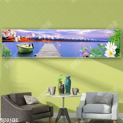 Tranh phong cảnh hữu tình tren sông in kính bếp