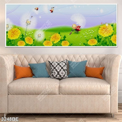 Tranh vẽ màu hoa cúc vàng in kính bếp