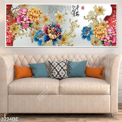 Tranh tài lộc hoa mẫu đơn in kính bếp