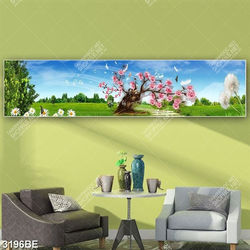 Tranh cánh đồng hoa in kính bếp