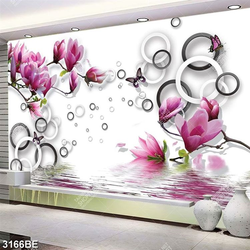 Tranh hoa mộc lan và bướm in kính bếp