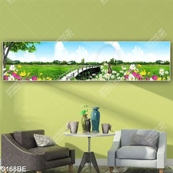 Tranh cây cầu trên cánh đồng in kính bếp