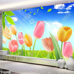 Tranh hoa tulip in kính bếp