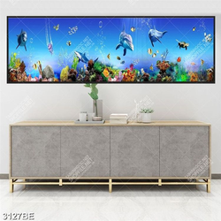 Tranh địa dương xanh và cá heo in kính bếp